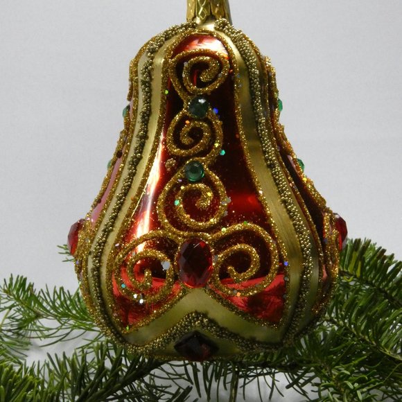 CHRISTMAS BELL Ornament RED 4-Inch Hand Made And Decorated Glass From Poland - Picture 5 of 7